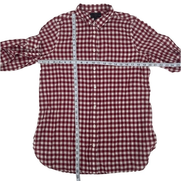 J. Crew Red White Gingham Long Sleeve Boy Fit Collared Shirt Size 10 Tall Womens - Picture 6 of 7